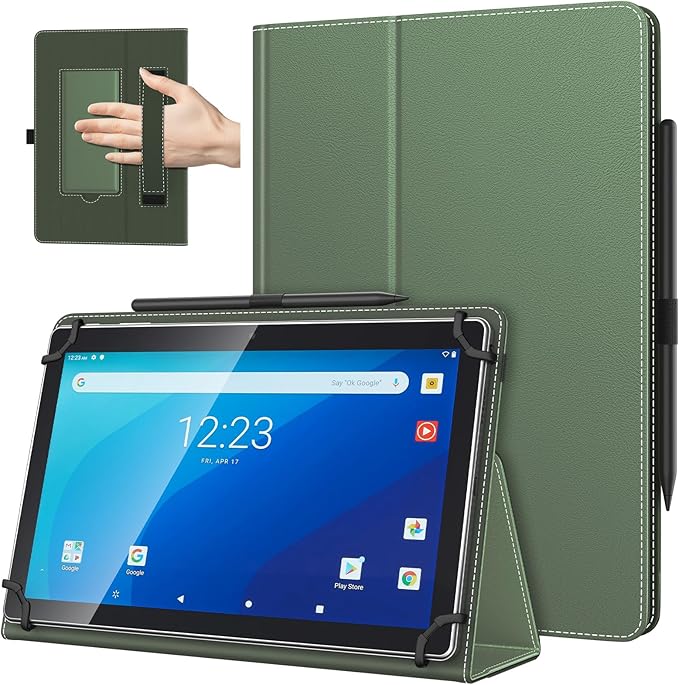TiMOVO Universal Case for 10.1 Inch Android Tablet with Pen Loop, Lightweight Folding Stand Cover with Hand Strap for All 9.6"-11" Touchscreen Tablet, Laurel Green