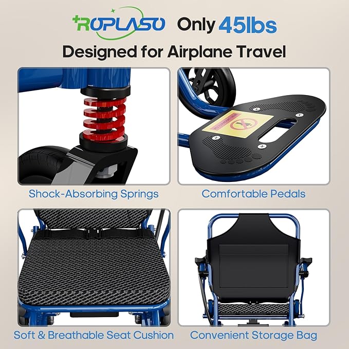 Electric Wheelchair for Adults Power Wheelchairs Lightweight Foldable Long Range All Terrain Motorized Wheelchair for Seniors Max 330 Lbs Compact Portable Airline Approved 45lbs (Blue)