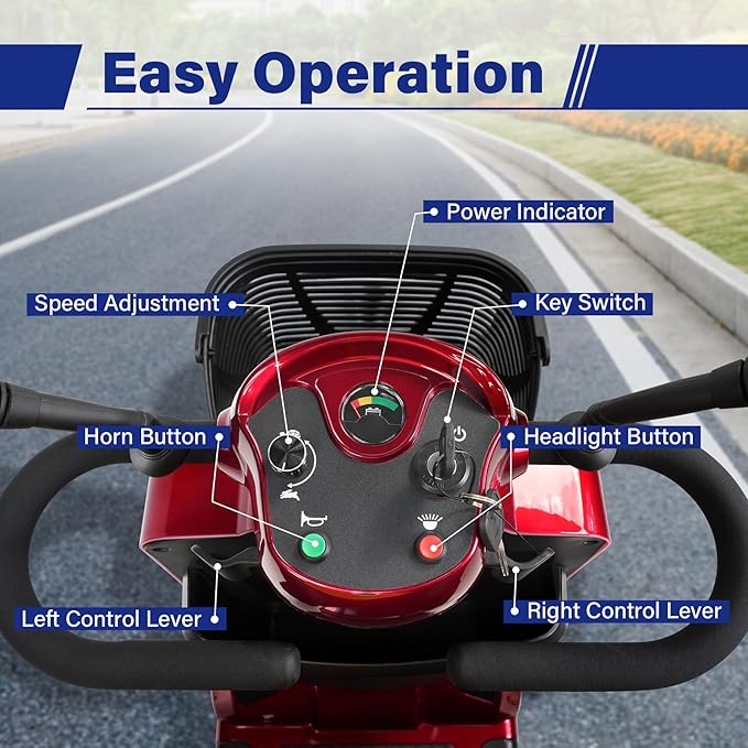 Wooken Powered Mobility Scooter, 4-Wheel Mobility Scooter for Adults, Seniors,264 lbs All Terrain Foldable Powered Mobility Scooter, Electric Powered Wheelchair Heavy Duty Mobility for Travel