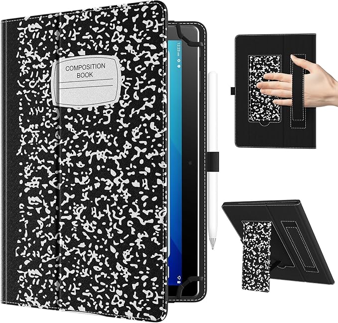 TiMOVO Universal Case for 10.1 Inch Android Tablet with Pen Loop, Lightweight Folding Stand Cover with Hand Strap for All 9.6"-11" Touchscreen Tablet, Notebook Black