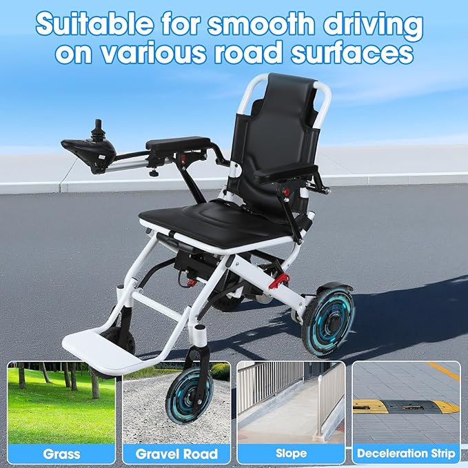 Electric Wheelchair for Adults, Portable Travel Motorized Wheelchair Lightweight Foldable Power Wheelchair with 500W Dual Motors 12 Mile Range with Compact Design for Elderly Disabled (White)
