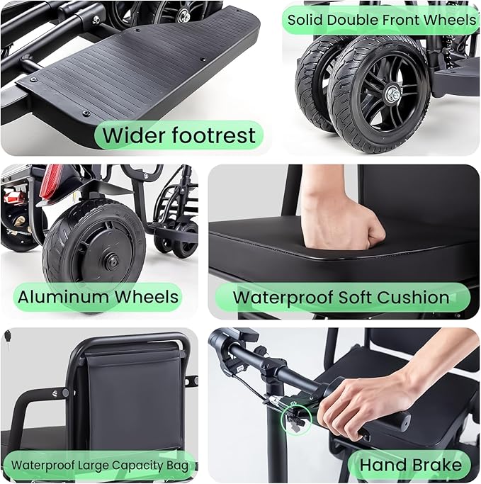 2026 New Upgrade Folding Mobility Scooters for Adults, Dual Front Wheels, 20 Miles Ultra Lightweight Travel Mobility Scooters, Foldable Portable Power Scooters for Seniors, Airline Approved
