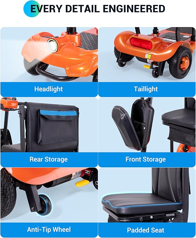 GoldSeason Foldable Mobility Scooter Lightweight & Portable, Airline & Cruise Approved for Traveling - 330LB Capacity Powered Electric Scooters for Seniors/Adults/Elderly/Handicap, 37.28 Miles Range