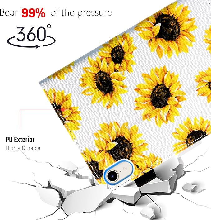 Dteck for iPad mini A17 Pro/A15 Bionic Case 8.3" 7/6th Generation 2024/2021 Release, PU Leather Protective Case with Auto Sleep Wake & Adjustable Stand, Lightweight Cute Slim Folio Cover, Sunflowers