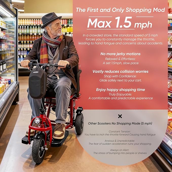 3 Wheel Mobility Scooter for Seniors Adults 300 lbs, 700W, 48V10AH Battery Travel Folding Scooters Lightweight Handicap Scooter Elderly Collapsible Electric Mobility Scooters Foldable