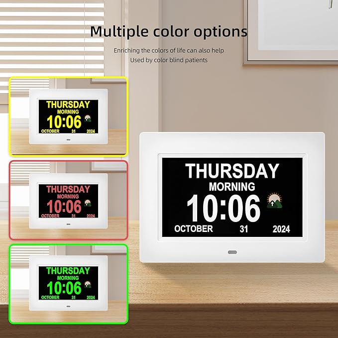 Digital Alarm Clock, Multiple Alarm Functions, Clock with Date and Day, Digital Alarm and Electronic Calendar for Seniors (White, 7 inch) (7-inch White)