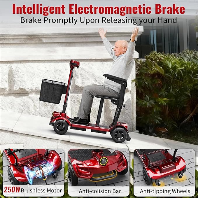 Easwe-Mobility Scooter for Adults & Seniors, Folding Portable Travel 4 Wheel Electric Scooter, All Terrain Power, Airline Approved (Dual Battery)