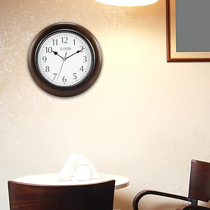 La Crosse Clock 404-2625 10 in Linwood Quartz Wood Wall Clock