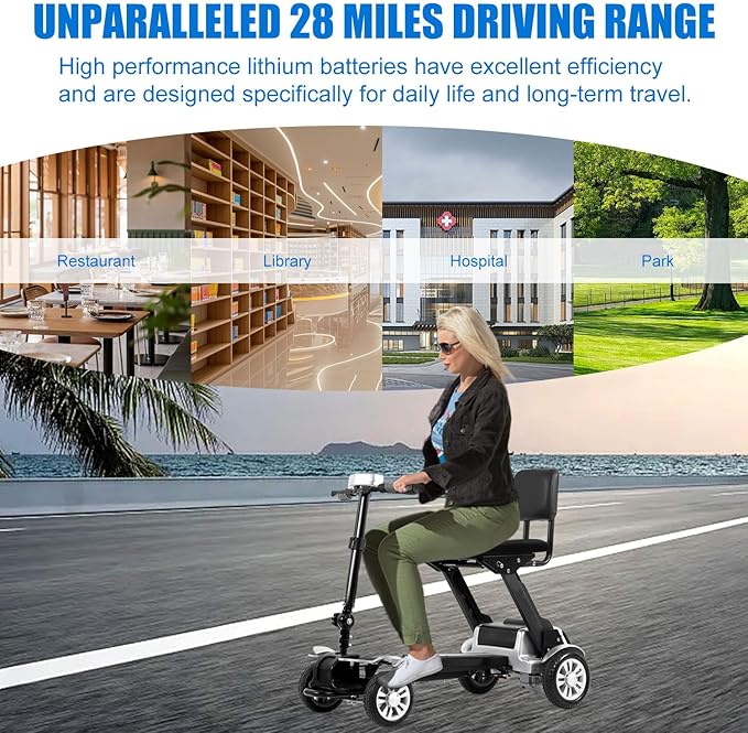 Lightweight Mobility Scooter for Adults and Seniors 47lb Foldable Electric Mobility Scooter,Compact Motorized Scooter Powered Mobility Scooter Airplane Travel Friendly(Adjustable Length&Height)