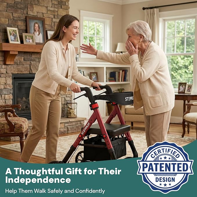 Bariatric Rollator Walker with Seat for Seniors, 500lb Capacity Aluminum Frame, Zero Wobble, 16lb Lightweight, 8" All Terrain Wheels, 10-Level Adjustable Handle/Seat, Cup Holder, Cane Clip