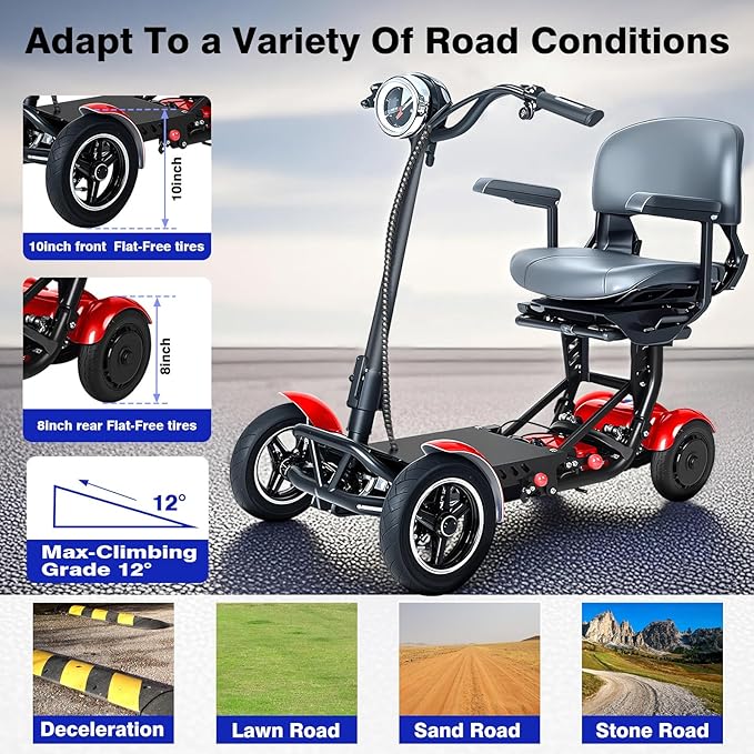 Mobility Scooters for Seniors & Adults– 4 Wheel Foldable Portable Electric Scooter, 500W Dual Motor, 30-Mile Range, 11 MPH, All-Terrain Lightweight Folding Mobility Scooter Lightweight for Adults