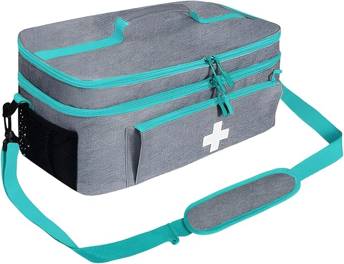 Meichoon Medical Bag Empty with Double-Layer Organizer Large First Aid Box for Emergency Supplies Waterproof for Travel Car Home First Responder Kit Medicine Storage Case Grey