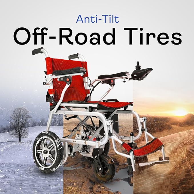 50 Lbs Electric Wheelchairs for Adults, Lightweight, Foldable Wheel Chair for Adults, 500W Motorized Portable Wheelchair for Senior, 300 Lbs Capacity 12-Mile Range (Artemis Pro - Red)