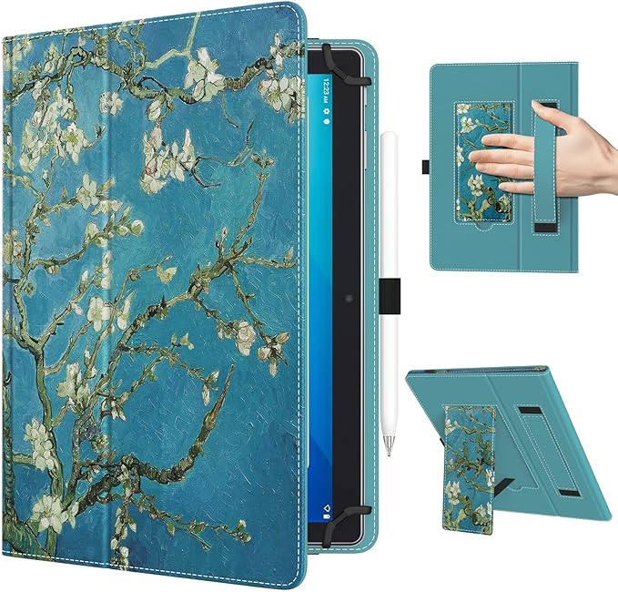 TiMOVO Universal Case for 10.1 Inch Android Tablet with Pen Loop, Lightweight Folding Stand Cover with Hand Strap for All 9.6"-11" Touchscreen Tablet, Apricot Blossom