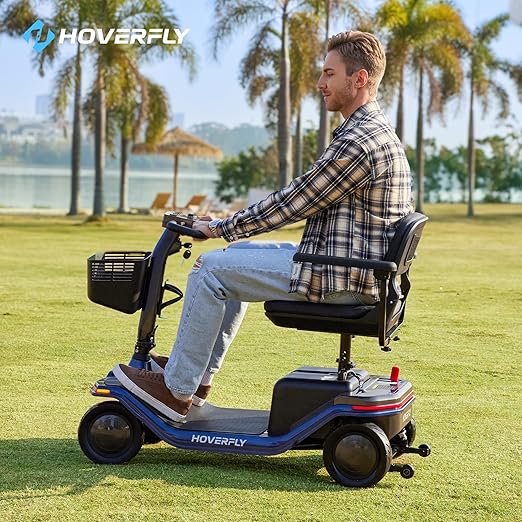 Hoverfly T5 Mobility Scooter for Seniors, Max 16.8-Mile Range & 5 mph, 3-Position Seat & Anti-slip Rear Wheel, Removed Battery & Quick Fold Design, Solid 9" Tire&330 lb Capacity, Ease of Assembly Blue