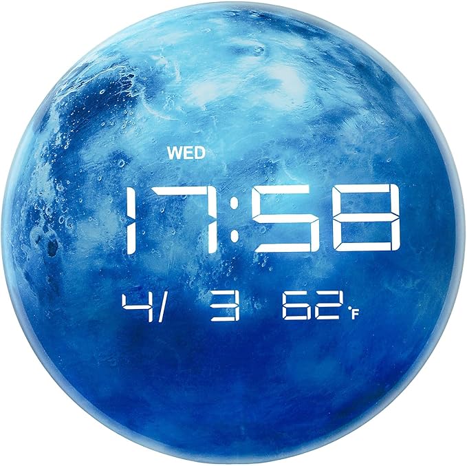 Nbdeal 13" Digital Wall Clock with LED Display, Calendar & Temperature, Automatic Dimming, 12/24hr Format, Wall & Desk Use - HUI-7862