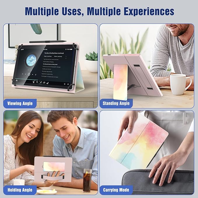 TiMOVO Universal Case for 10.1 Inch Android Tablet with Pen Loop, Lightweight Folding Stand Cover with Hand Strap for All 9.6"-11" Touchscreen Tablet, Rainbow