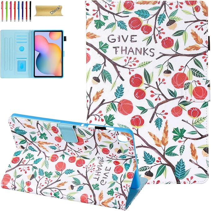 Dteck Case for Samsung Galaxy Tab S6 Lite Tablet 10.4 Inch (2024/2022/2020) - Protective Leather Folio Case with Auto Wake Sleep/Stand/Card Slots Function Cute Cartoon Lightweight Slim Cover (Fruit)