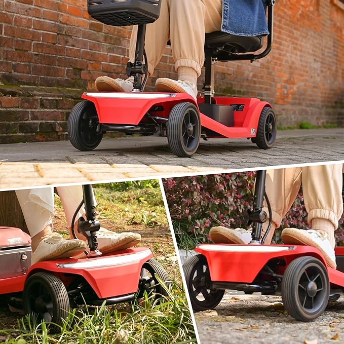 Metro Mobility 4 Wheel Foldable Mobility Scooters for Adults-330 lbs Capacity Powered Mobility Scooters, Mobility Scooter Lightweight, Electric Scooters for Seniors 20 Miles Range LED Light Red