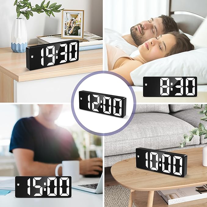 Digital Clock, Alarm Clocks with 6.5' Large Display, Touch Snooze, LED Desk Clock with 4 Adjustable Brightness, 12/24H, Digital Alarm Clock with DST, Easy to Set for Home, Office, Gifts