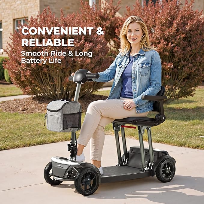 Metro Mobility Powered Mobility Scooters, 4 Wheel Foldable Mobility Scooter for Adults-265 lbs Capacity Folding Mobility Scooter, 10 Miles Long Travel Range Scooter with USB Charger Port Black