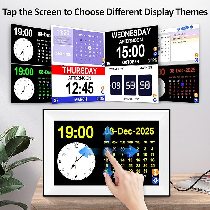 10.1" Touchscreen Digital Clock Large Display, Dementia Clocks for Seniors Custom 64 Reminders and Alarms, Auto DST, Auto-Dimming, Digital Alarm Clock with Day and Date for Elderly(White)