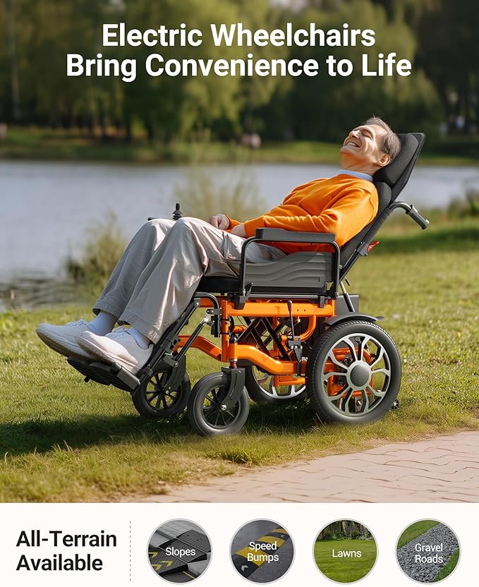 Electric Wheelchairs for Adults, Reclining Electric Wheelchair, 90°-160° Adjustable Backrest, 16" Alloy Wheels, Ergonomic Portable Mobility Scooter with USB Charging & Detachable Footrest