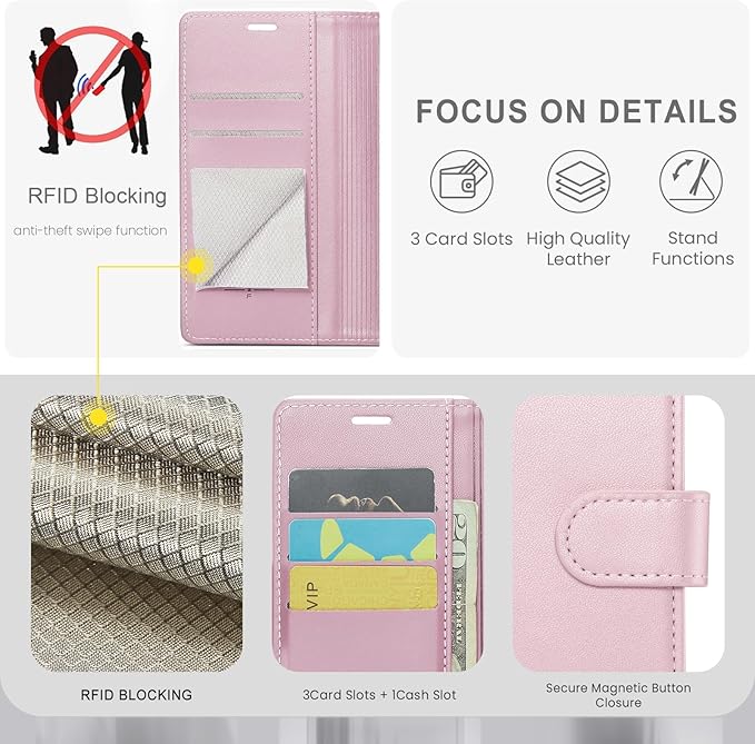 FLIPALM Wallet Case for Moto G Stylus 5G 2024, RFID Blocking Credit Card Holder, PU Leather Folio Flip Kickstand Protective Shockproof Cover for Motorola Moto G Stylus 5G 2024 (Rose Gold)