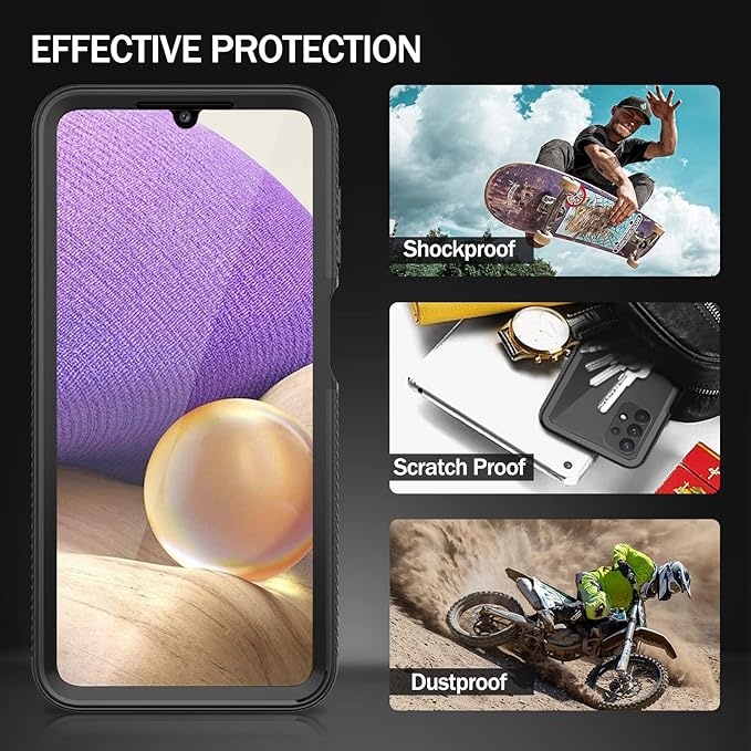 wahhle Compatible with Samsung Galaxy A32 5G Case, Built in Screen Protector Full Body Shockproof Slim Fit Bumper Protective Phone Cover for Samsung A32 5G Men Women-Black/Clear
