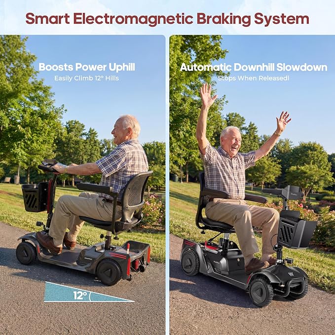 NFC One-Touch Keyless Unlock 4-Wheel Foldable Mobility Scooter for Seniors & Adults, 15 Mile Range, 3.7 MPH, Removable Battery, Digital Display, 300 lb Capacity, Black