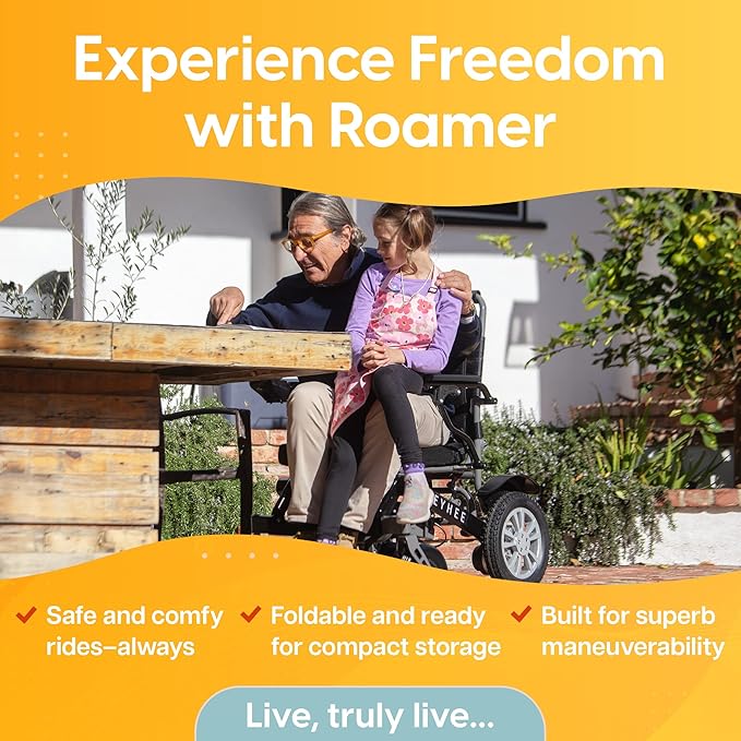 Reyhee Roamer Folding Electric Wheelchair for Adults Seniors, 200W Motorized Wheelchair w/Dual DC Brushless Motor, Portable Power Wheelchairs, Class 2 Medical Device