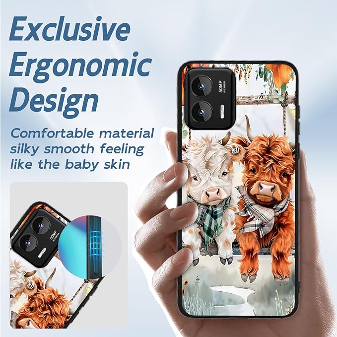 for Moto G Stylus 5G 2024 Phone Case, Soft TPU Shockproof Full Body Protection Cover 6.7" for Moto G Stylus 5G 2024, Lightweight Compatible Wireless Charging, Cute Highland Cows