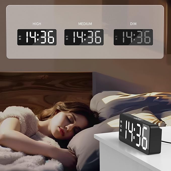 KWANWA Bedside Clock with Oversized Buttons, 2.4'' LED Digits Display, 24H Memory & Battery Save Mode, Ideal for Kitchen/Garage/Hurricane Preparedness (Includes 59" Charging Cable)