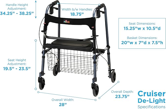 NOVA Cruiser De-Light Rollator Walker, Blue
