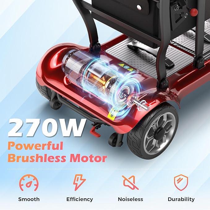 Lightweight Mobility Scooter for Adults & Seniors - Cruise & Airport Approved, 43lb Foldable Portable Motorized Scooters with Dual Lithium Batteries for 30.4 Miles Travel, 300lb Capacity, Red