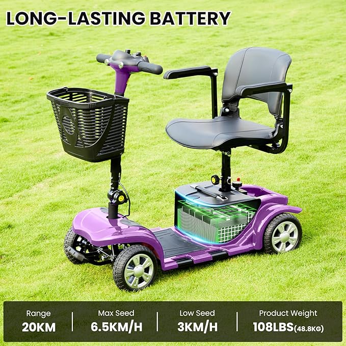 Mobility Scooters for Seniors, Light Weight Mobility Scooters for Adults, Compact Folding Electric Mobility Scooter, LED Lights, Adjustable Seat, 3~6.5 KM/H