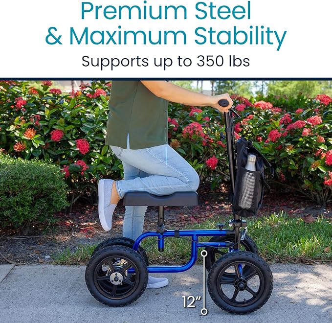 Vive Mobility All Terrain Knee Scooter Walker for Foot Injuries - Adult Broken Leg Crutch Cart Roller for Surgery, Broken Foot, Ankle Injury - Kneeling Rolling Steerable Seated Wheel Scooter Aid