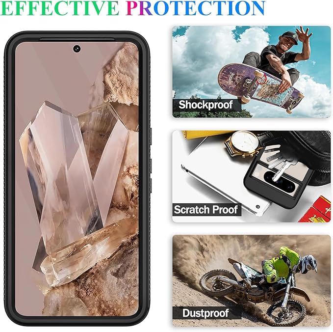 wahhle Compatible with Google Pixel 8 Pro Case, Built in Screen Protector Full Body Shockproof Slim Fit Bumper Protective Phone Cover Men Women-Black/Clear