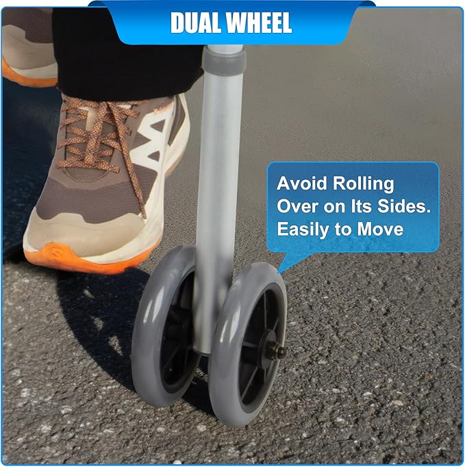 2 Pack Dual-Wheel for Walkers - 5 Inches Replacement Front Walker Wheels, All Terrain Drive Walker Wheels, Wear-Resistant PU Tires, Anti-Slip, and Durable ABS Wheel Hub, Grey