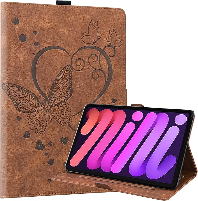 Dteck for iPad mini (A17 Pro/A15) 7/6th Generation Case 2024/2021 Release (8.3"), PU Leather Protective Case with Auto Sleep Wake & Stand Function/Card Slots, Lightweight Cute Case, Butterfly Brown