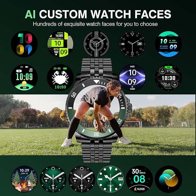 2025 DA GPT Smart Watch with Bluetooth Call,1.19-inch AMOLED Display, 24/7 Heart Rate, Blood Oxygen, Blood Pressure, Sleep Monitor, 107 Sports Fitness Tracker, Compatible Android and iOS Black Green