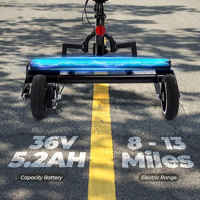 3 Wheel Mobility Scooters for Adults, Upgrade Anti-Tip Footrests 250W 36V 5.2AH 13 Mile Range Foldable Mobility Scooter for Seniors, Supports 300 lbs