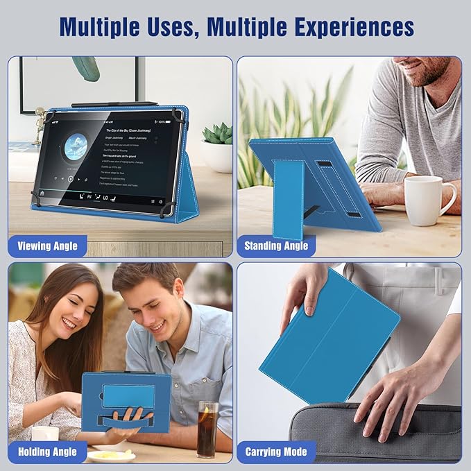 TiMOVO Universal Case for 10.1 Inch Android Tablet with Pen Loop, Lightweight Folding Stand Cover with Hand Strap for All 9.6"-11" Touchscreen Tablet, Blue Wave