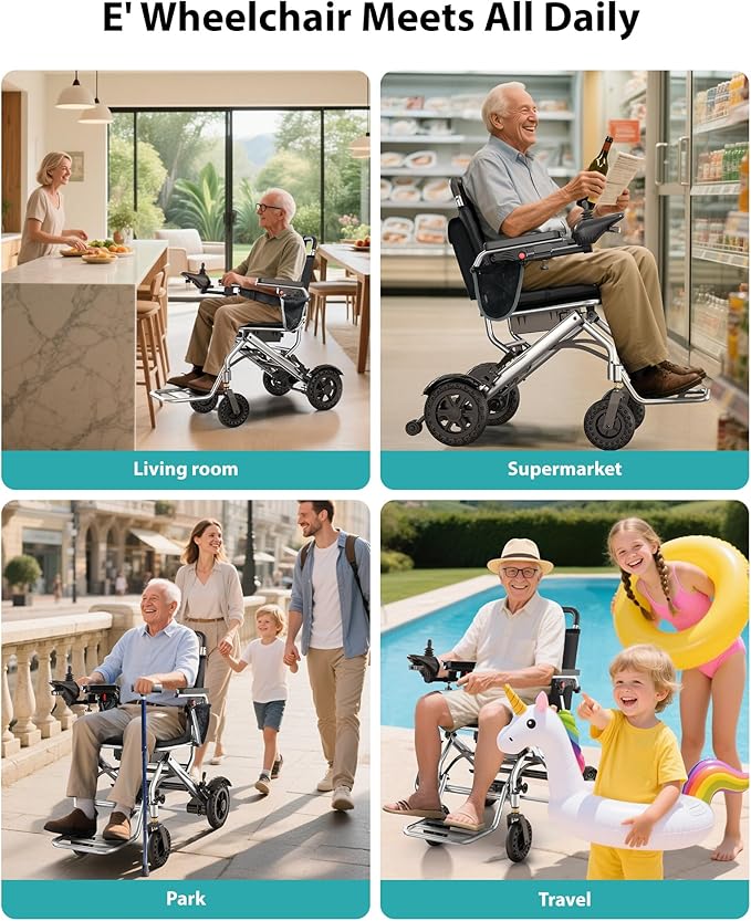 33 lb Lightweight Electric Wheelchairs for Adults - 15 Miles Portable Foldable Electric Wheelchair with Removable Battery & LED Light, 360W All Terrain Power Motorized Wheelchair, Airline Approved