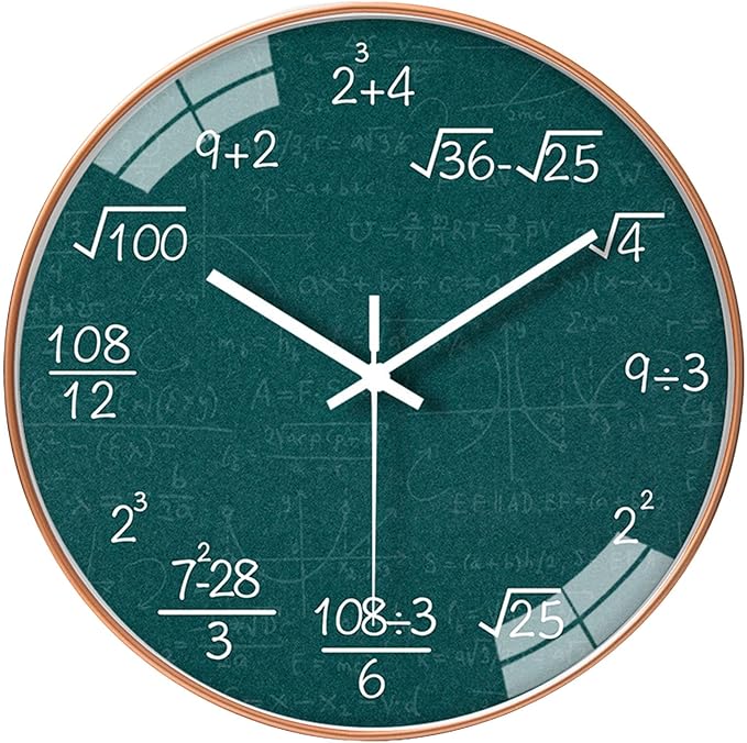 QINFIEY 12 Inch Math Wall Clock Silent Non Ticking Movement Quality Quartz Wall Clock for Office Classroom/School/Home/Kitchen/Living Room Wall Decorations (Blue)