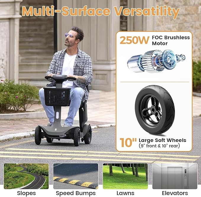 Paiseec S3 Foldable Mobility Scooter for Adults, Seniors - 25 Miles Range, 6 mph, Lightweight Mobility Scooter for Travel, Improved Safety, Large Wheels for Outdoor, LED Headlight, Basket