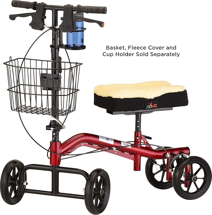 NOVA Medical Products Heavy Duty Knee Scooter, 400 lb Weight Capacity, Red