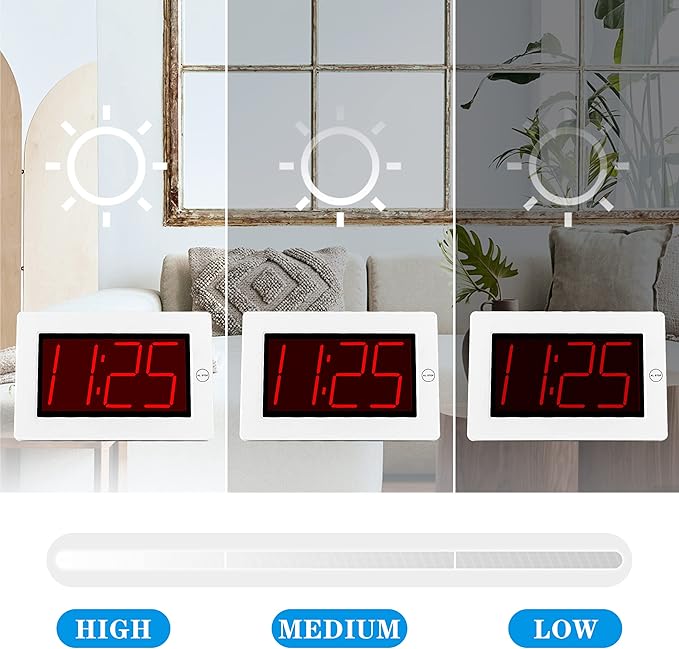 KWANWA Large Digital Alarm Clock, 3" LED Display Battery Operated, Dimmable Auto Night Mode, Easy to Read for Seniors Visually Impaired, Cordless Wall Clock or Table Clock for Bedroom Kitchen Office