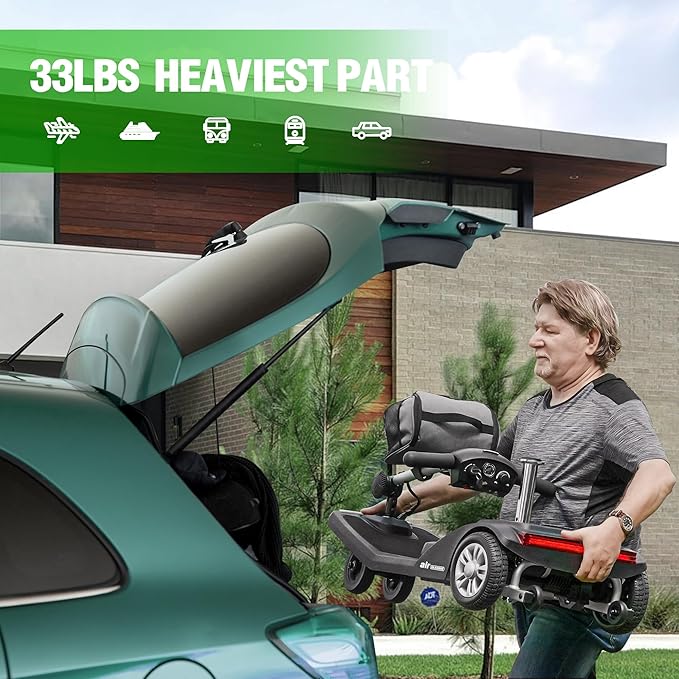 250W Airline Approved Mobility Scooters for Adults & Seniors 265lbs Capacity, 4 Wheel Folding Powered Mobility Scooters with Storage Bag, Lightweight Electric Scooter with & USB Charger Port (Black)