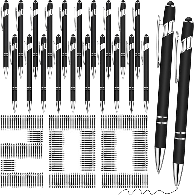 Yeaqee 200-Pack Ballpoint Pen with Stylus Tip Click Black
